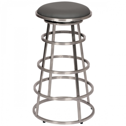 Ringo 26-inch Backless Brushed Stainless Steel Barstool in Gray Leatherette