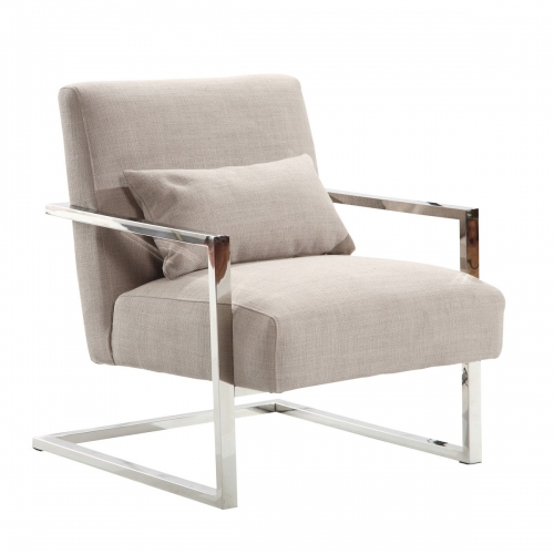 Skyline Modern Accent Chair In Gray Linen and Steel