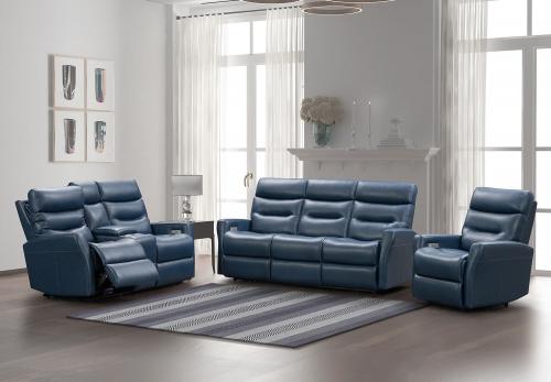 Enzo Power Reclining Sofa Set with Power Head Rests and Power Lumbar - Marco Navy Blue/Leather Match