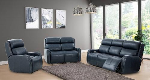 Brookside Power Reclining Sofa Set with Power Head Rests and Power Lumbar - Barone Navy Blue/All Leather