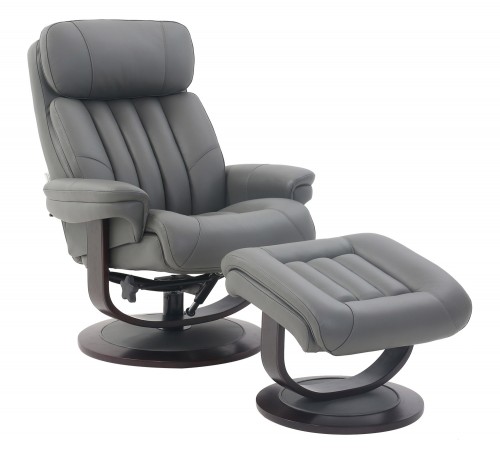 Oakleigh Pedestal Recliner Chair and Ottoman - Marlene Gray/Leather match