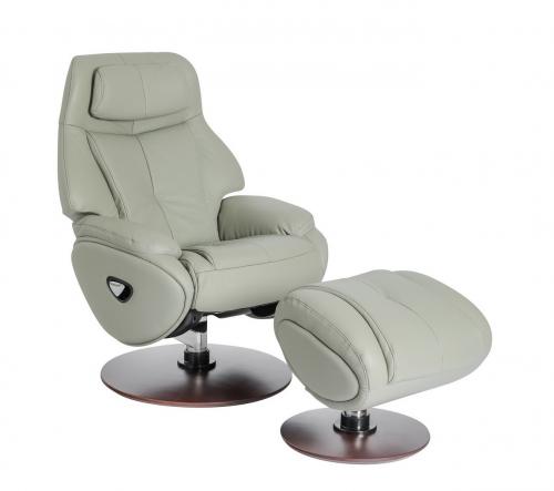 Marjon Pedestal Recliner Chair/Ottoman - Capri Gray/Leather Match