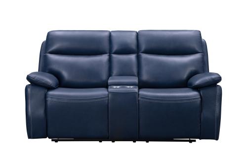 Micah Console Loveseat with Power Recline and Power Head Rests - Marco Navy Blue/Leather Match