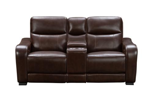 Electra Power Reclining Console Loveseat with Power Head Rests and Power Lumbar - Castleton Rustic Brown/Leather Match