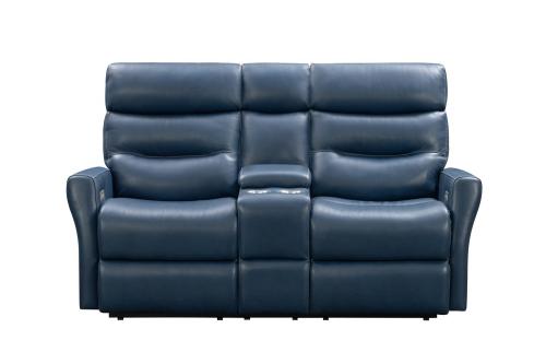 Enzo Power Reclining Console Loveseat with Power Head Rests and Power Lumbar - Marco Navy Blue/Leather Match