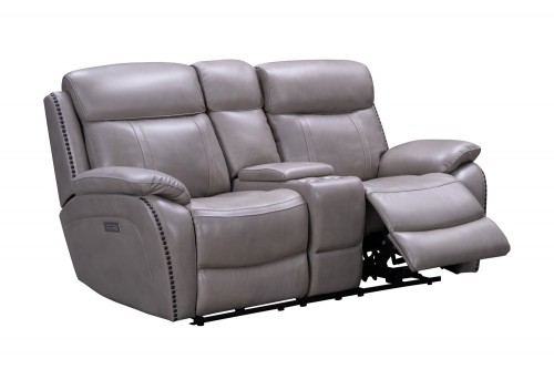 Sandover Power Reclining Console Loveseat with Power Head Rests and Lumbar - Sergi Gray Beige/Leather Match