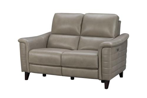 Malone Power Reclining Loveseat with Power Head Rests - Sergi Gray Beige/Leather Match