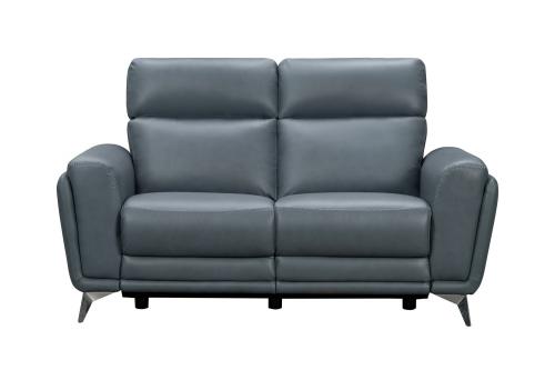 Cameron Power Reclining Loveseat with Power Head Rests - Masen Bluegray/Leather Match