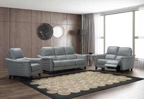Malone Power Reclining Sofa Set with Power Head Rests - Antonio Green Gray/Leather Match