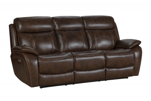 Sandover Power Reclining Sofa with Power Head Rests and Lumbar - Tri-Tone Chocolate/Leather match