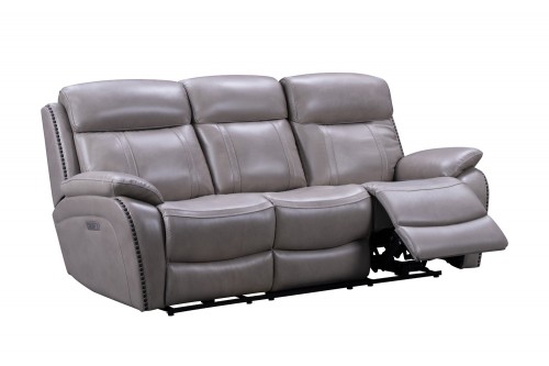 Sandover Power Reclining Sofa with Power Head Rests, Power Lumbar and Drop Down Table - Sergi Gray Beige/Leather Match