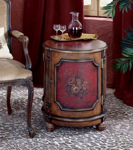0584065 Red Hand Painted Drum Table