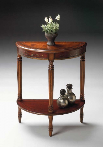 0889176 Cherry and Red Paint Demilune Console Table