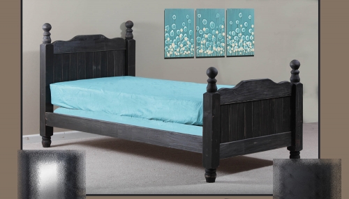 Twin Cannonball Panel Post Bed - Black Distressed