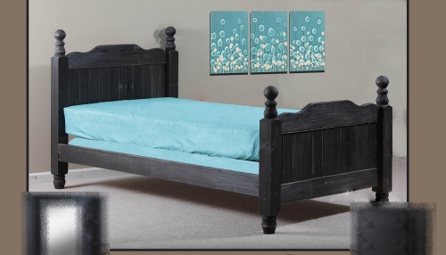 Full Cannonball Panel Post Bed - Black Distressed