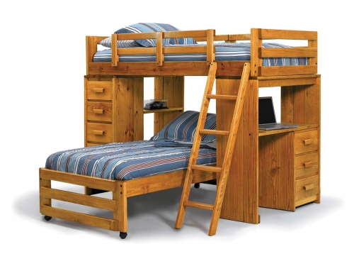 3611501 Twin Over Twin Loft with Desk End - Honey