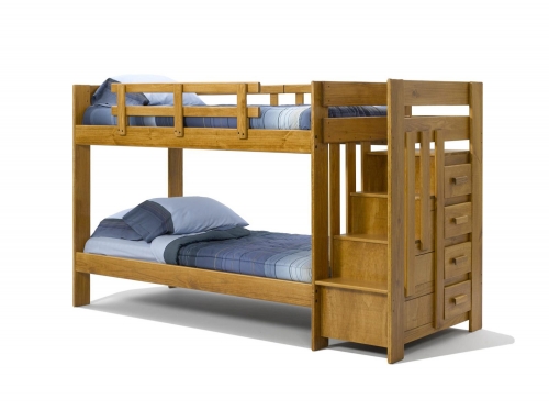 361543 Twin Over Twin Bunk with Reversible Stairway Chest - Honey