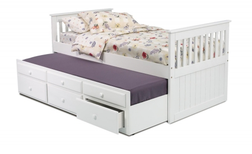 366500 Twin Mission Bed with Trundle and Storage - White