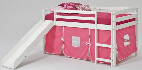 Pink Tent Loft Bed with Slide - White