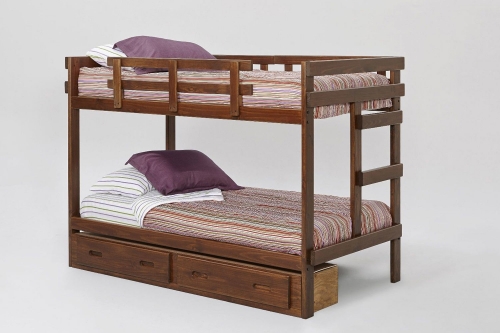 Twin Over Twin Rustic Bed with Storage - Rustic Brown