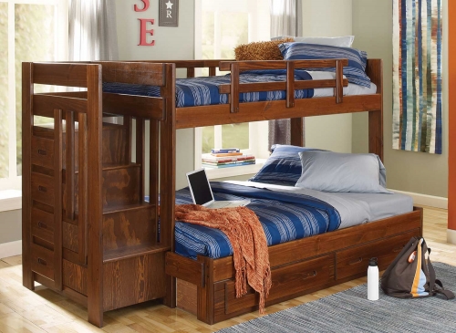 Twin Over Full Reversible Bed with Stairway - Chocolate