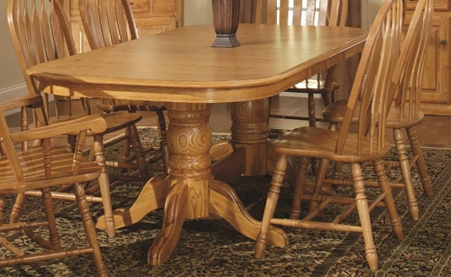 Tallis Double Pedestal Table - Harvest Oak