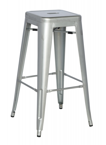 Chintaly Imports 8015 Galvanized Steel Bar Stool - Shiny Silver