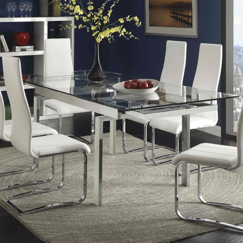 Wexford Rectangular Expandable Glass Dining Table - Chrome