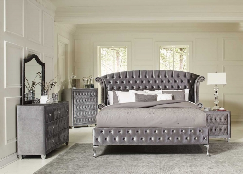 Deanna Upholstered Bedroom Collection - Silver Metallic - Grey Velvet