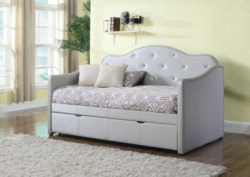 Dillane Button Tufted Upholstered Daybed with Trundle - Pearlescent Grey Leatherette