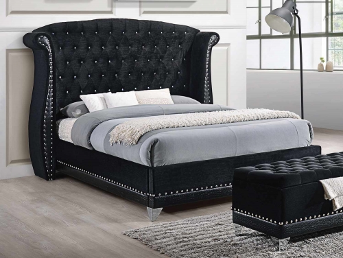 Barzini Upholstered Tufted Platform Bed - Black Velvet