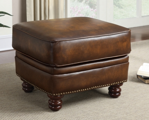 Montbrook Ottoman - Hand Rubbed Brown Leather