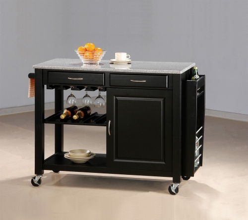 5870 Kitchen Cart - Black/Granite Top