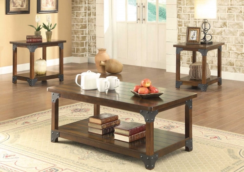 703587 3 PC Coffee Table Set - Tobacco Brown