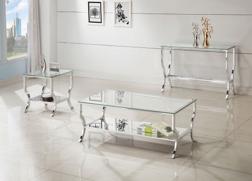 720338 Coffee Table Set - Chrome / Tempered Glass