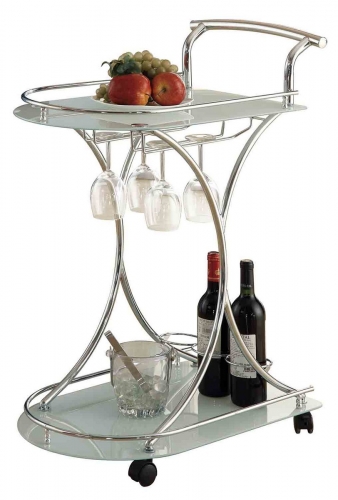 910002 Serving Cart - Chrome/Frosted Glass