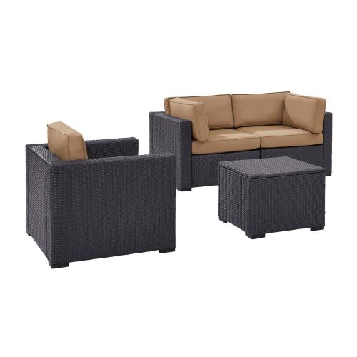 Biscayne 4-PC Outdoor Wicker Sectional Set - 2 Corner Chairs, Arm Chair, Coffee Table - Mocha/Brown