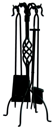 5 Pc Black Wrought Iron Fireset With Center Weave-Uniflame