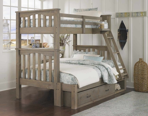 Highlands Harper Twin Over Full Bunk With Storage - Driftwood