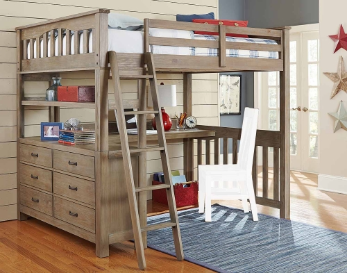 Highlands Loft Bed with Desk - Driftwood