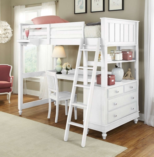 Lake House Loft Bed with Desk - White