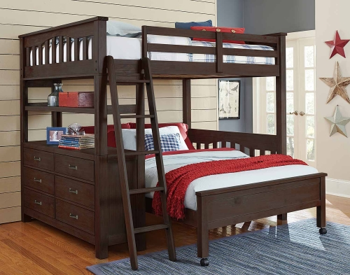 NE Kids Highlands Loft Bed with Full Lower Bed - Espresso