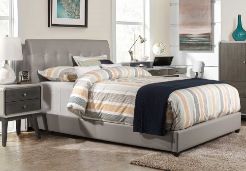 Lusso Bed - Gray Faux Leather