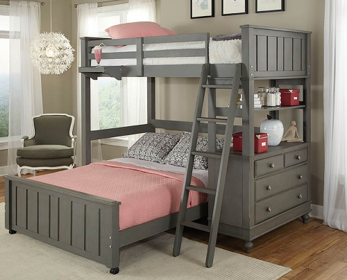 NE Kids Lake House Loft Bed with Full Lower Bed - Stone