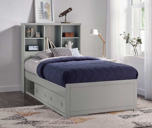 Caspian Twin Bookcase Bed with Storage Unit - Gray