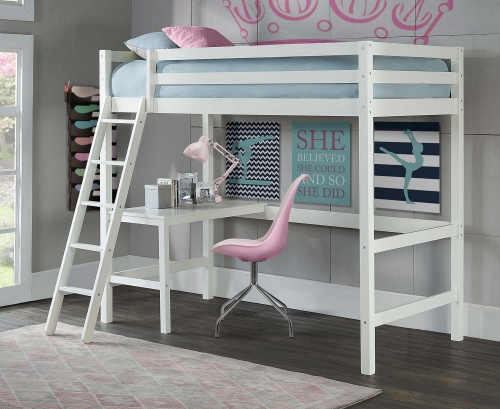 Caspian Twin Study Loft Bed With Chair - White