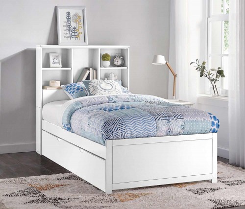 Caspian Twin Bookcase Bed with Trundle Unit - White
