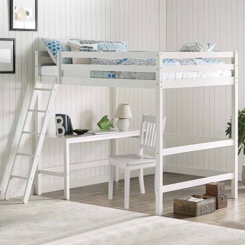 Caspian Full Loft Bed with Chair - White