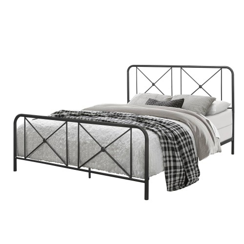 Williamsburg Metal Bed with Decorative Double X Design - Black