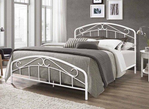 Jolie Metal Bed with Arched Scroll Design - Textured White